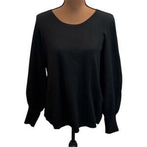 Chicos Black Crew Neck Puffed Sleeve Pullover‎ Sweater Size M (1)
